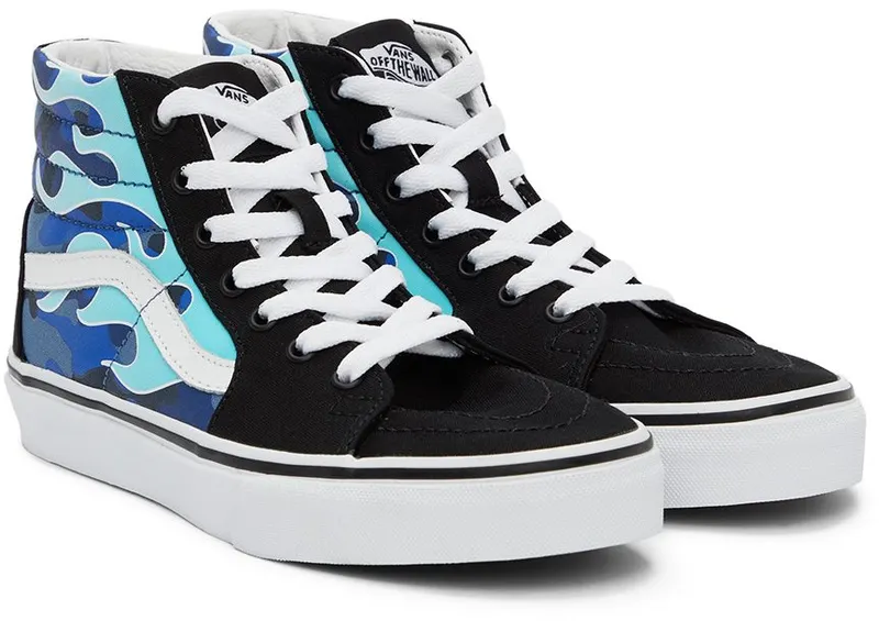 Vans Kids Black & Blue Camo Flame Sk8-Hi Big Kids Sneakers (VN0A4UI2ABW1)