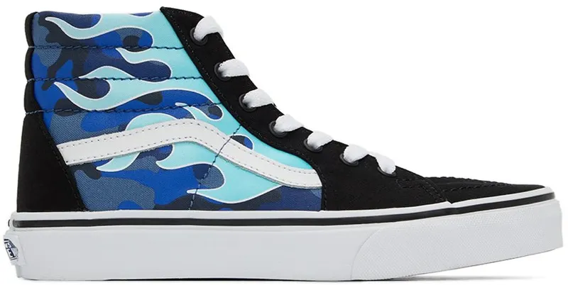 Vans Kids Black & Blue Camo Flame Sk8-Hi Big Kids Sneakers (VN0A4UI2ABW1)