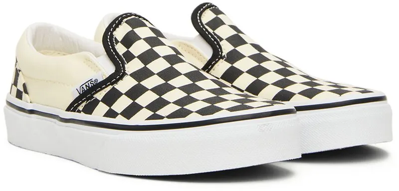 Vans Kids Black & White Checkerboard Classic Slip-On Little Kids Sneakers (VN000ZBUEO11)