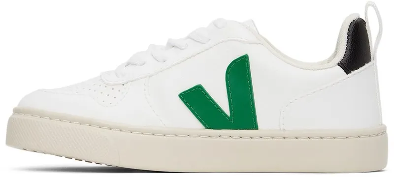 VEJA Kids White & Green Vegan V-10 Lace-Up Sneakers (CX0711928)