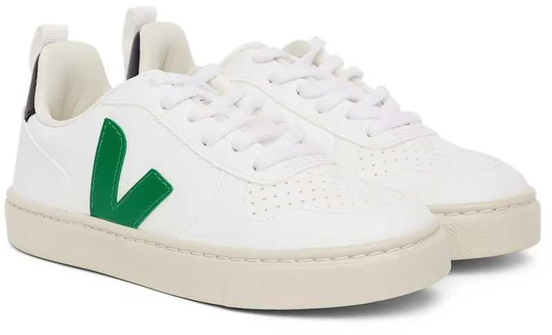 VEJA Kids White & Green Vegan V-10 Lace-Up Sneakers (CX0711928)