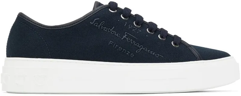 Salvatore Ferragamo Navy Recycled Cotton Sneakers (751461 020709005)