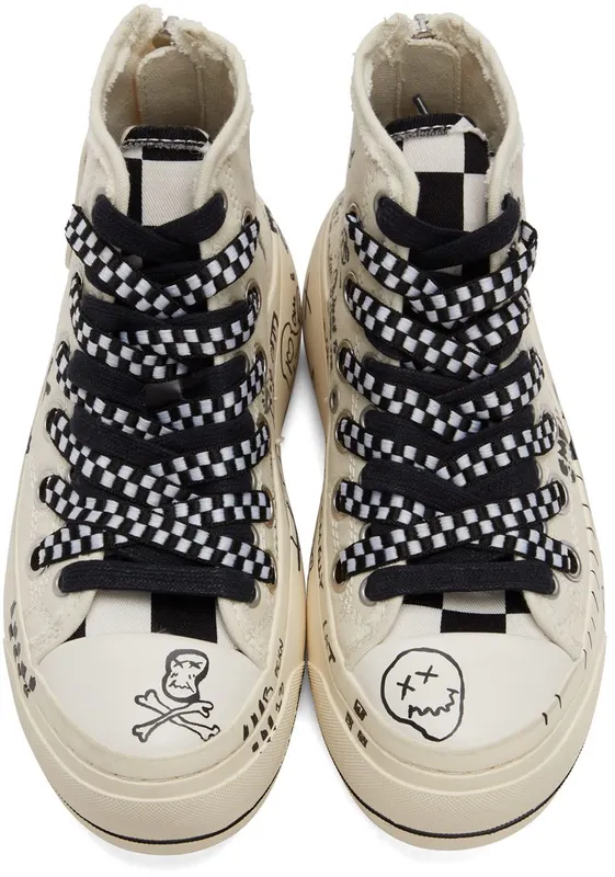 R13 Off-White Graffiti Double Grommet Kurt Sneakers (R13S5030-S047C)