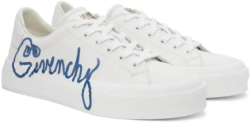 Givenchy White & Blue City Sport Print Sneakers (BH005VH17D)