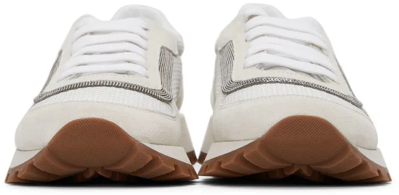 Brunello Cucinelli White & Grey Suede Monili Sneakers (MZSFG2142)