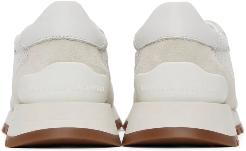 Brunello Cucinelli White & Grey Suede Monili Sneakers (MZSFG2142)