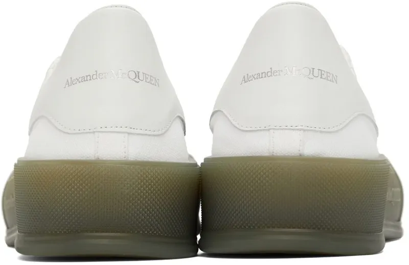 Alexander McQueen White & Khaki Deck Plimsoll Low Sneakers (667819W4MVW)