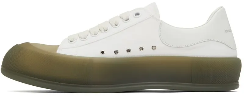Alexander McQueen White & Khaki Deck Plimsoll Low Sneakers (667819W4MVW)