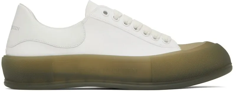 Alexander McQueen White & Khaki Deck Plimsoll Low Sneakers (667819W4MVW)