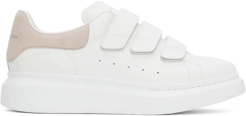 Alexander McQueen White & Taupe Oversized Velcro Sneakers (697105WHGP7)
