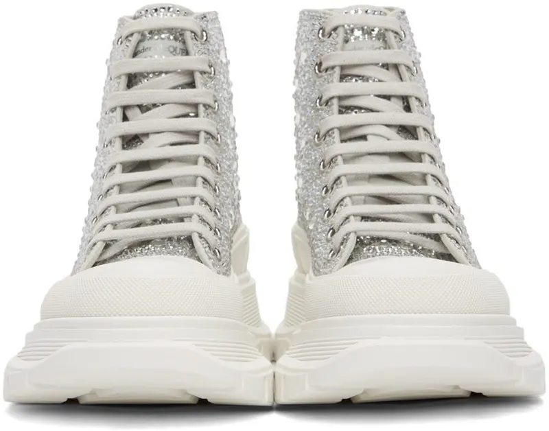 Alexander McQueen White Glitter Tread Slick Sneakers (685700WHCEJ)
