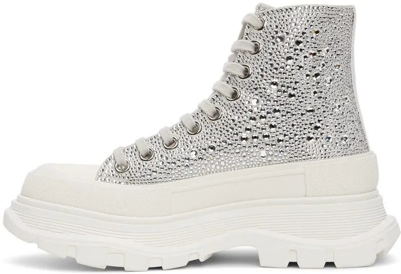 Alexander McQueen White Glitter Tread Slick Sneakers (685700WHCEJ)