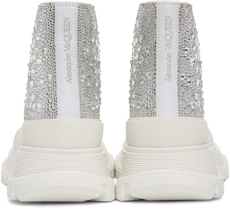 Alexander McQueen White Glitter Tread Slick Sneakers (685700WHCEJ)