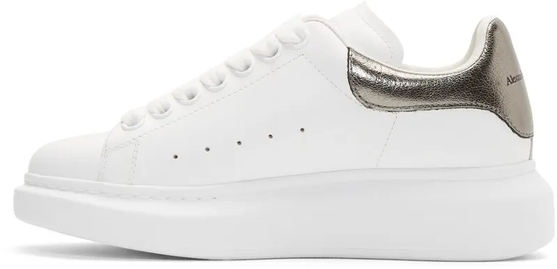 Alexander McQueen White & Gunmetal Metallic Oversized Sneakers (553770WHFBU)
