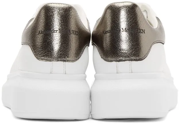 Alexander McQueen White & Gunmetal Metallic Oversized Sneakers (553770WHFBU)