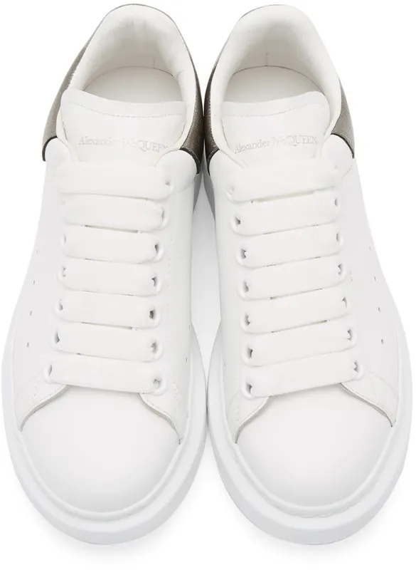 Alexander McQueen White & Gunmetal Metallic Oversized Sneakers (553770WHFBU)