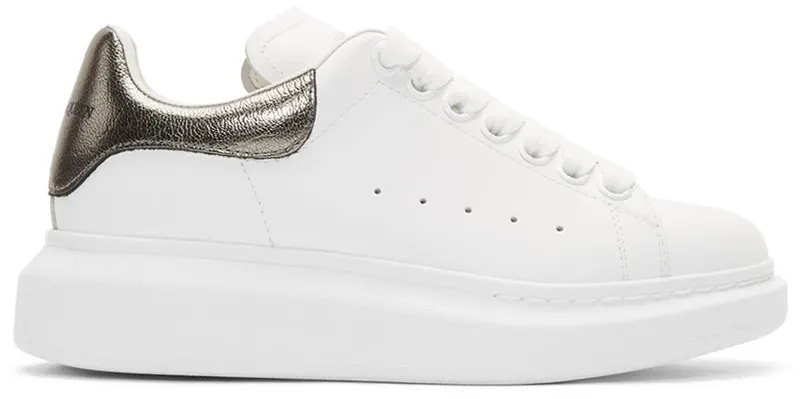 Alexander McQueen White & Gunmetal Metallic Oversized Sneakers (553770WHFBU)