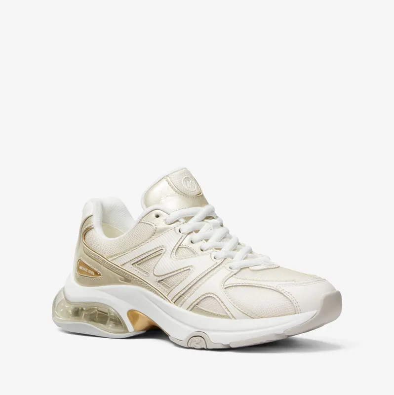 Michael Kors MK Kit Extreme Metallic Leather and Mesh Trainer – Pl Gld Multi (43S3KIFS7D-8236)