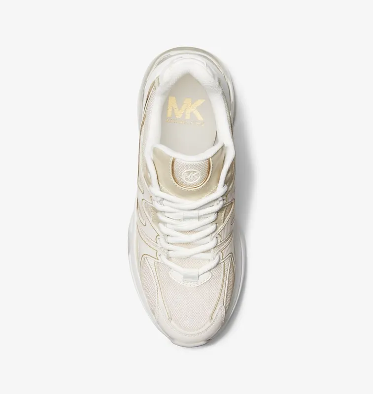 Michael Kors MK Kit Extreme Metallic Leather and Mesh Trainer – Pl Gld Multi (43S3KIFS7D-8236)