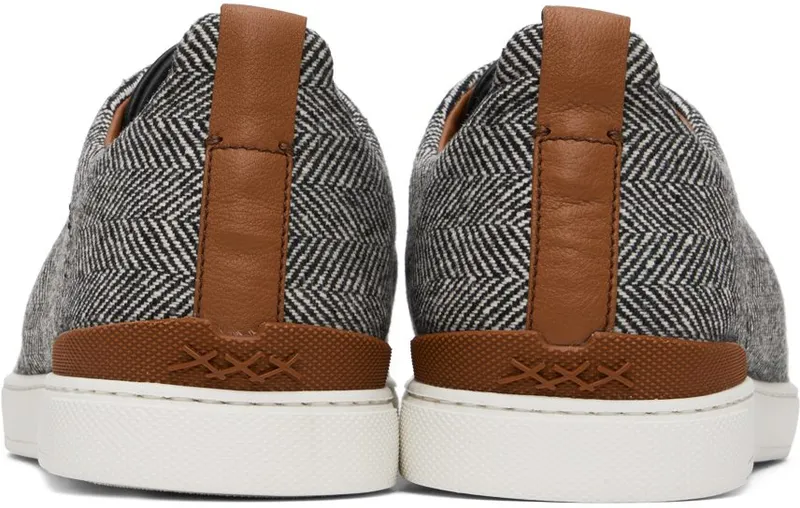 ZEGNA White & Navy Triple Stitch Sneakers (LHTBA-S5346Z)