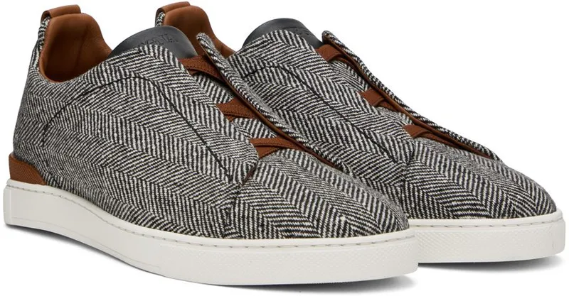 ZEGNA White & Navy Triple Stitch Sneakers (LHTBA-S5346Z)