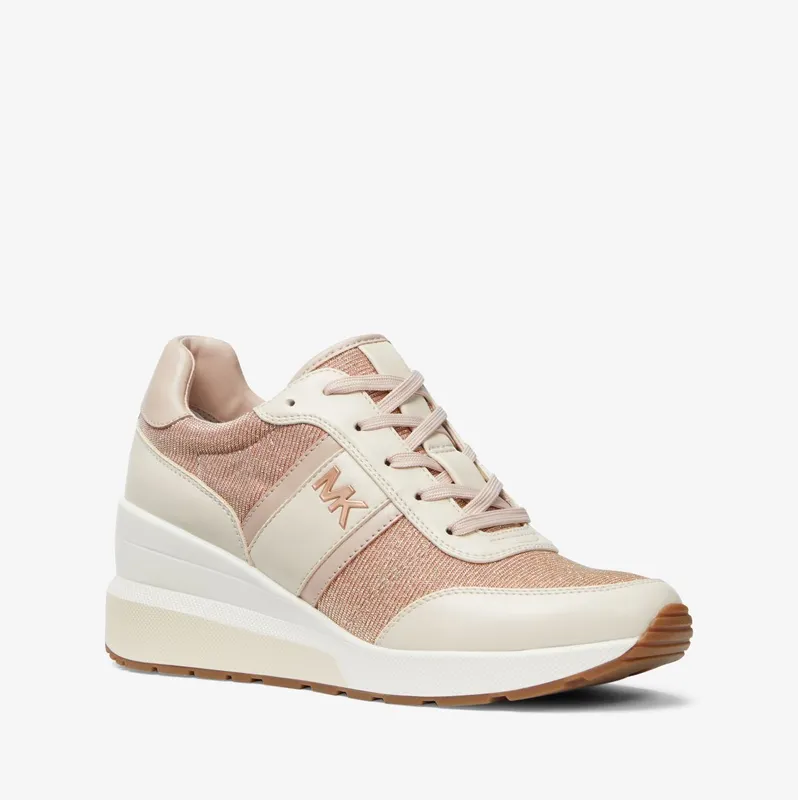 Michael Kors MK Mabel Glitter Chain-Mesh and Faux Leather Trainer – Rose Gold (43S3MBFSCD-0622)