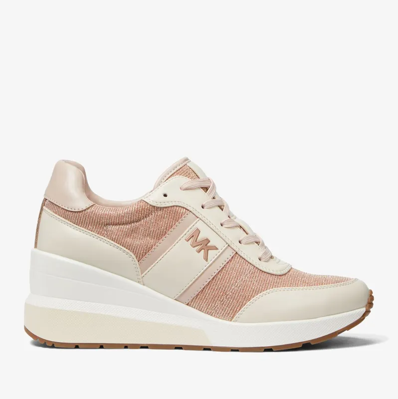Michael Kors MK Mabel Glitter Chain-Mesh and Faux Leather Trainer – Rose Gold (43S3MBFSCD-0622)