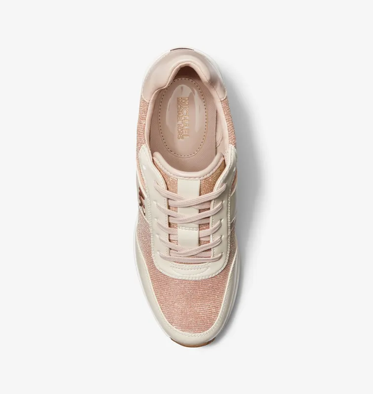 Michael Kors MK Mabel Glitter Chain-Mesh and Faux Leather Trainer – Rose Gold (43S3MBFSCD-0622)
