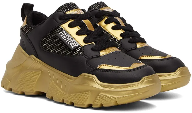 Versace Jeans Couture Black & Gold Speedtrack Sneakers (E73VA3SC2EZP134)