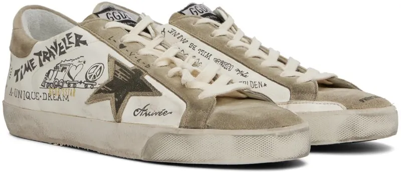 Golden Goose White & Taupe Super-Star Sneakers (GMF00101.F003284.10961)