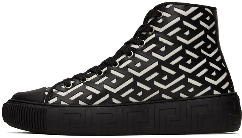 Versace Black & White La Greca Sneakers (DSU8403 1A04183)