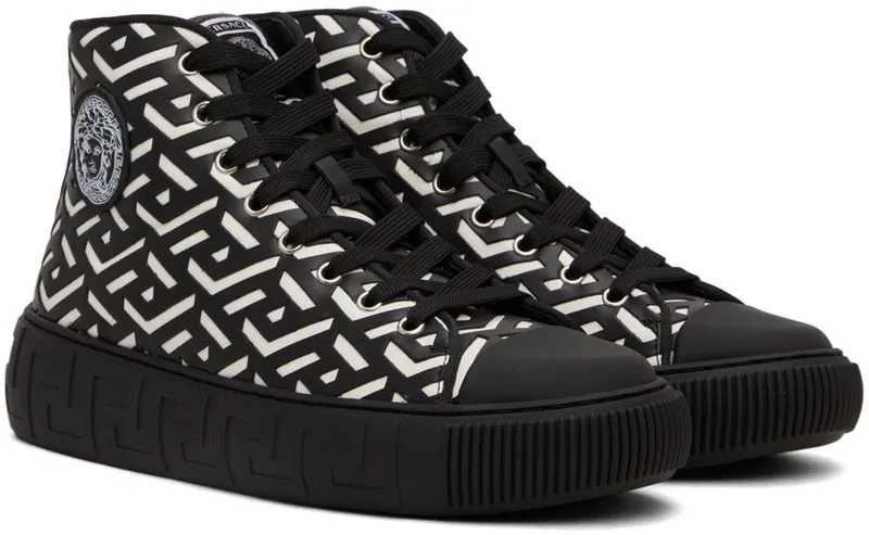 Versace Black & White La Greca Sneakers (DSU8403 1A04183)