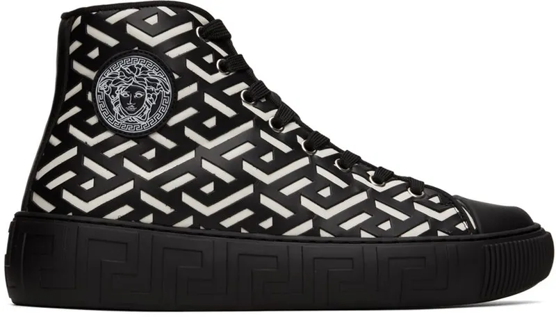 Versace Black & White La Greca Sneakers (DSU8403 1A04183)