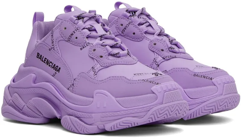 Balenciaga Purple Triple S Allover Logo Sneakers (524039 W2FA1)