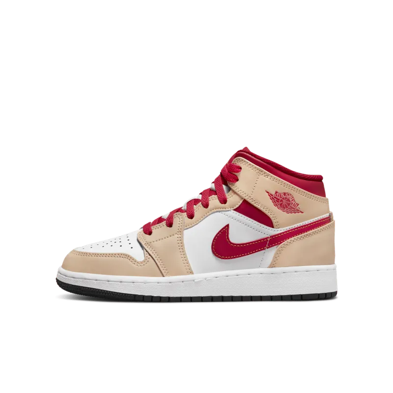 Air Jordan 1 Mid Beige Red (GS) (554725-201)