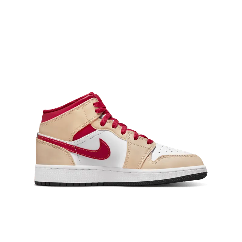Air Jordan 1 Mid Beige Red (GS) (554725-201)