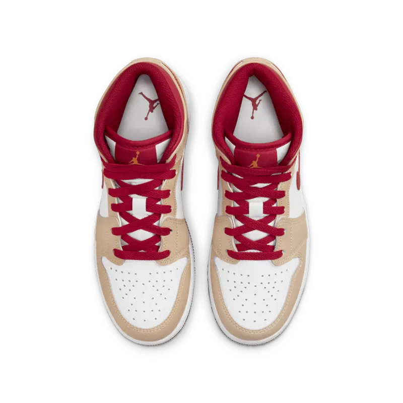 Air Jordan 1 Mid Beige Red (GS) (554725-201)