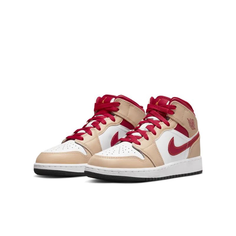 Air Jordan 1 Mid Beige Red (GS) (554725-201)