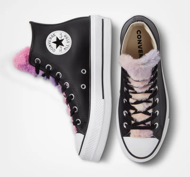 Converse Chuck Taylor All Star Lift Platform Rainbow Fur Zwart Bont Met Meerdere Kleuren