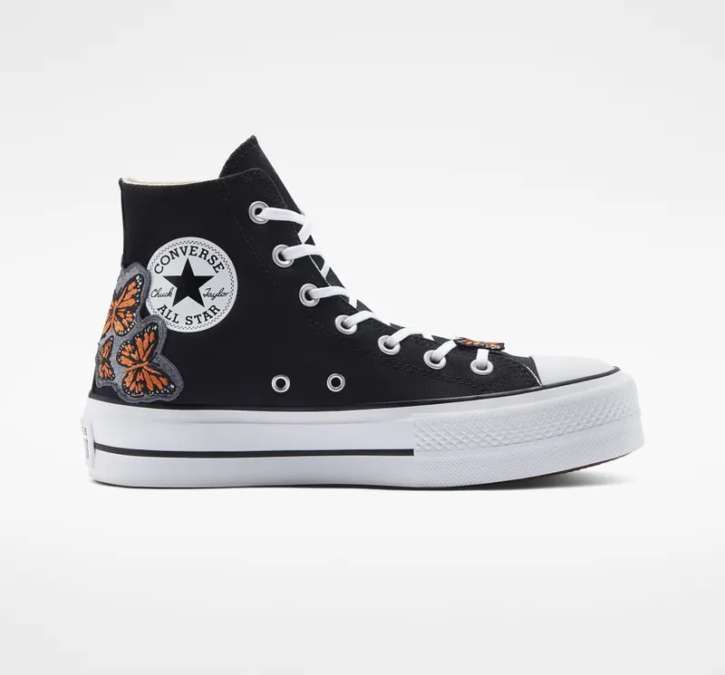 Converse Chuck Taylor All Star Lift Platform Patchwork LTD Black Embro Butterfly (A07160C)