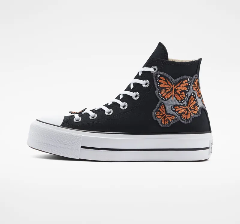 Converse Chuck Taylor All Star Lift Platform Patchwork LTD Black Embro Butterfly (A07160C)