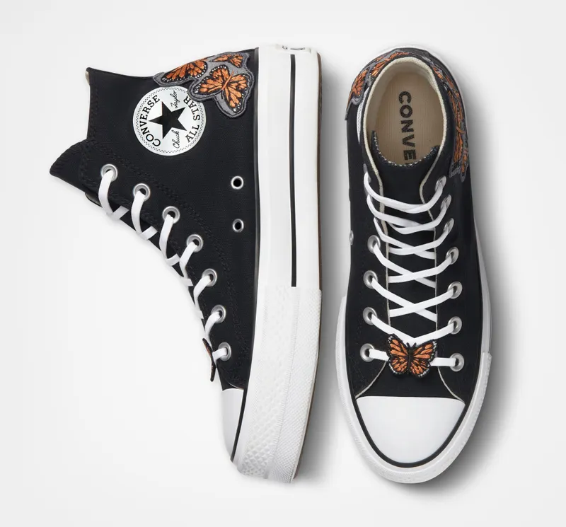 Converse Chuck Taylor All Star Lift Platform Patchwork LTD Black Embro Butterfly (A07160C)
