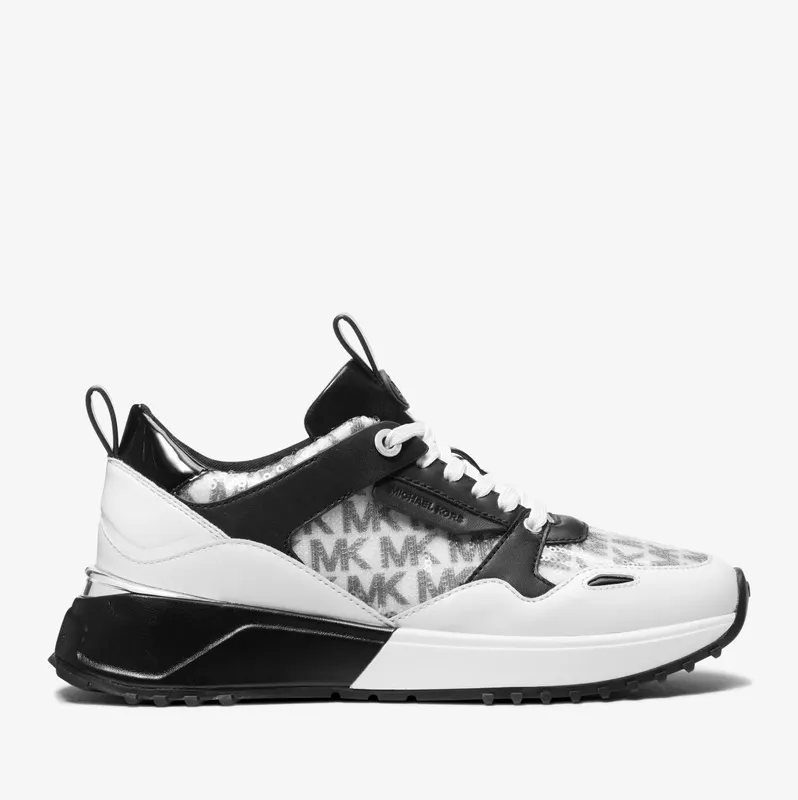 Michael Kors MK Theo Sequined Mixed-Media Trainer – Optic White/blk (43R3THFS4Y-2999)