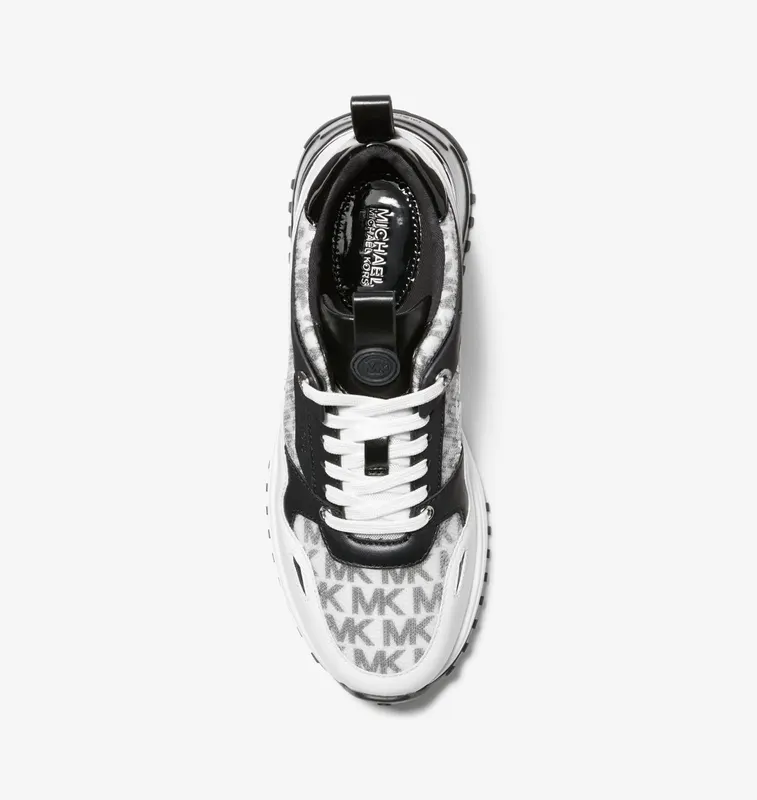 Michael Kors MK Theo Sequined Mixed-Media Trainer – Optic White/blk (43R3THFS4Y-2999)