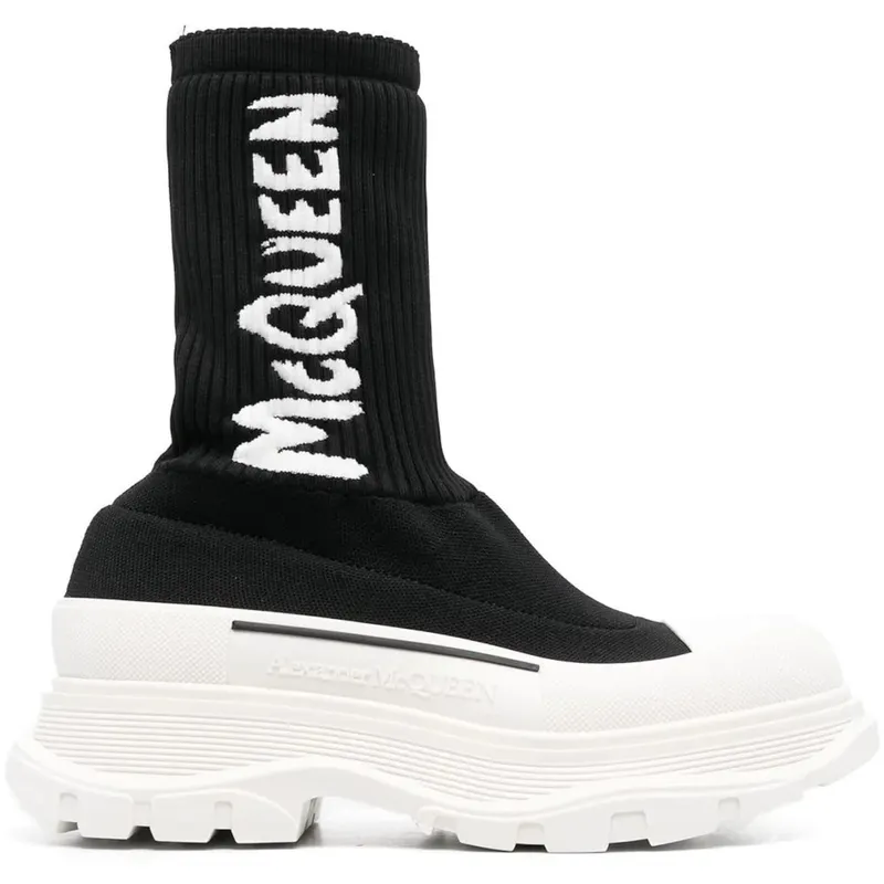 Alexander McQueen Logo Intarsia Chunky Sock Sneaker Black Ice (Women’s) (708096W4U51 1041)