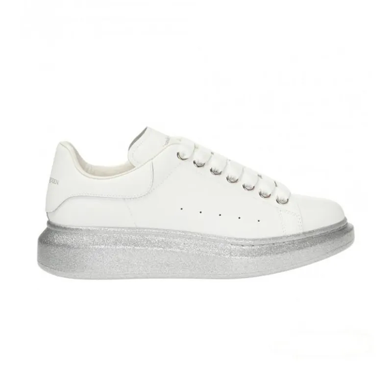 Alexander McQueen Oversized White Silver Glitter Sole (Women’s) (553770WHWKV9071)