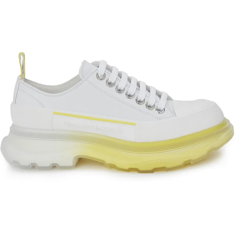 Alexander McQueen Tread Slick Low Lace Up Leather White Lichen Yellow Gradient (Women’s) (702042WHZ6E8943)