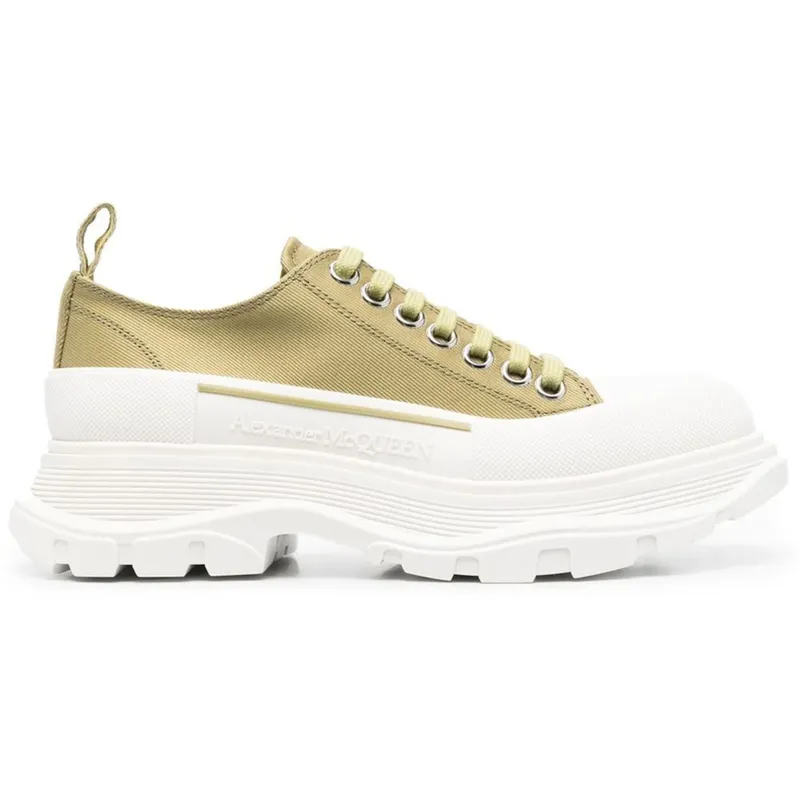 Alexander McQueen Tread Slick Low Lace Up Olive Green White (Women’s) (697072W4U313809)