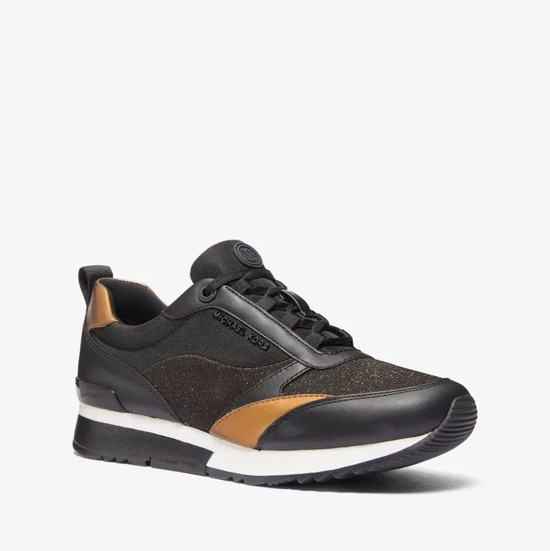 Michael Kors MK Allie Stride Glitter Chain Mesh and Canvas Trainer – Black/bronze (43F3ALFS3D-9619)