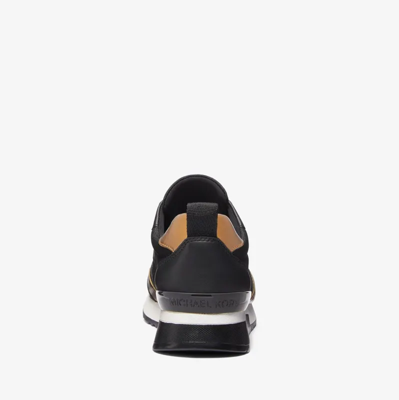 Michael Kors MK Allie Stride Glitter Chain Mesh and Canvas Trainer – Black/bronze (43F3ALFS3D-9619)